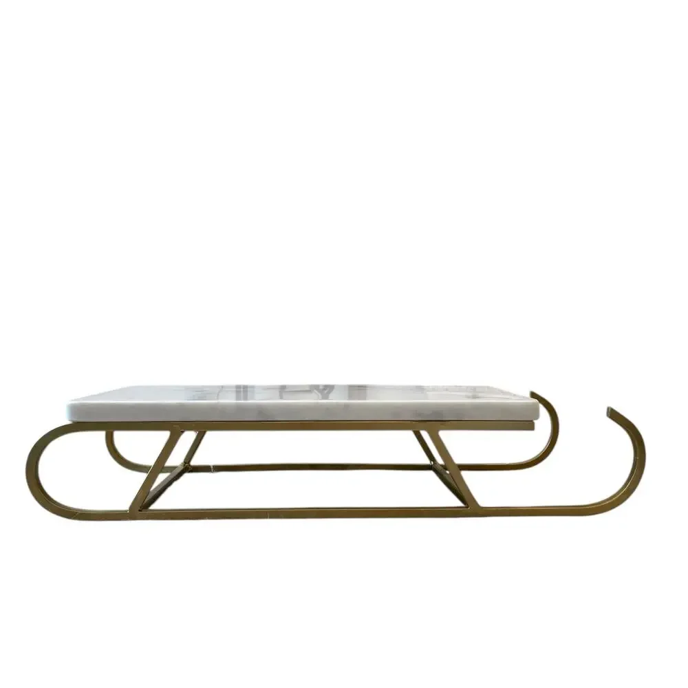Marble Sledge Holiday Serving Tray 18x8 White & Gold Metal Handmade in India